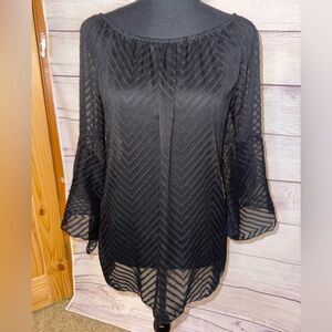 LIKE NEW see-through bell-sleeve cover-up black chevron top